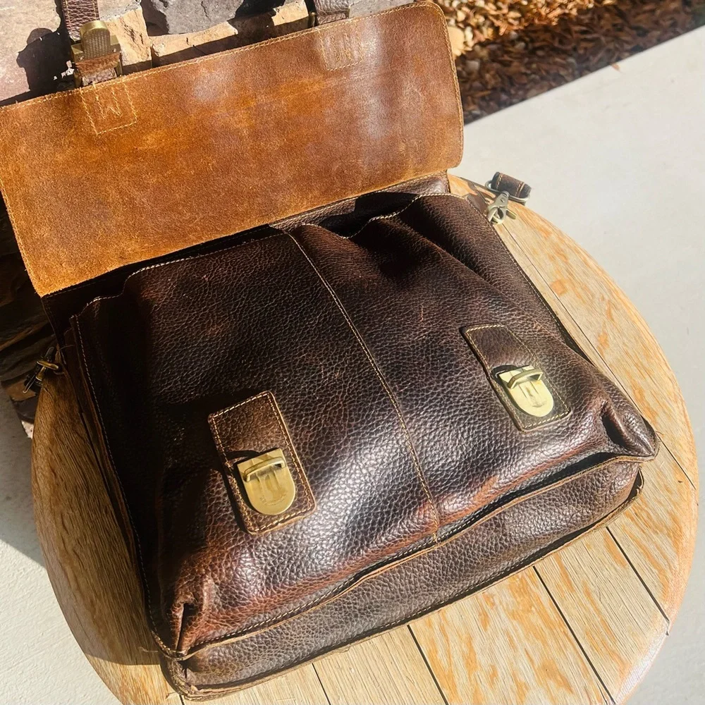 VINTAGE KATTEE CRAZY HORSE LEATHER SATCHEL BRIEFCASE LAPTOP TOTE BUSINESS BAG